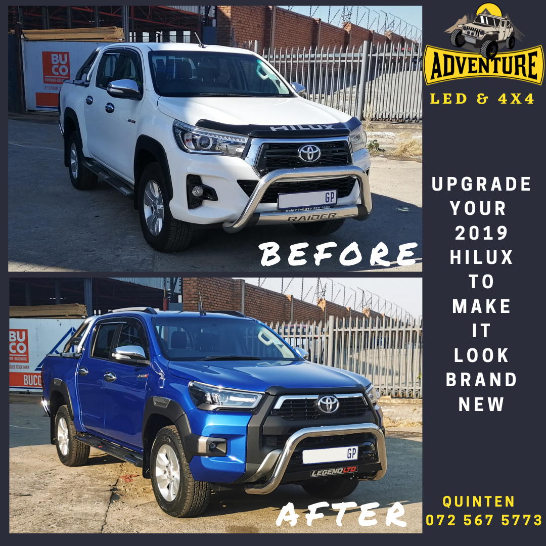 Toyota Hilux Raider 2019 double cab before and after conversion to the 2021 Legend front end