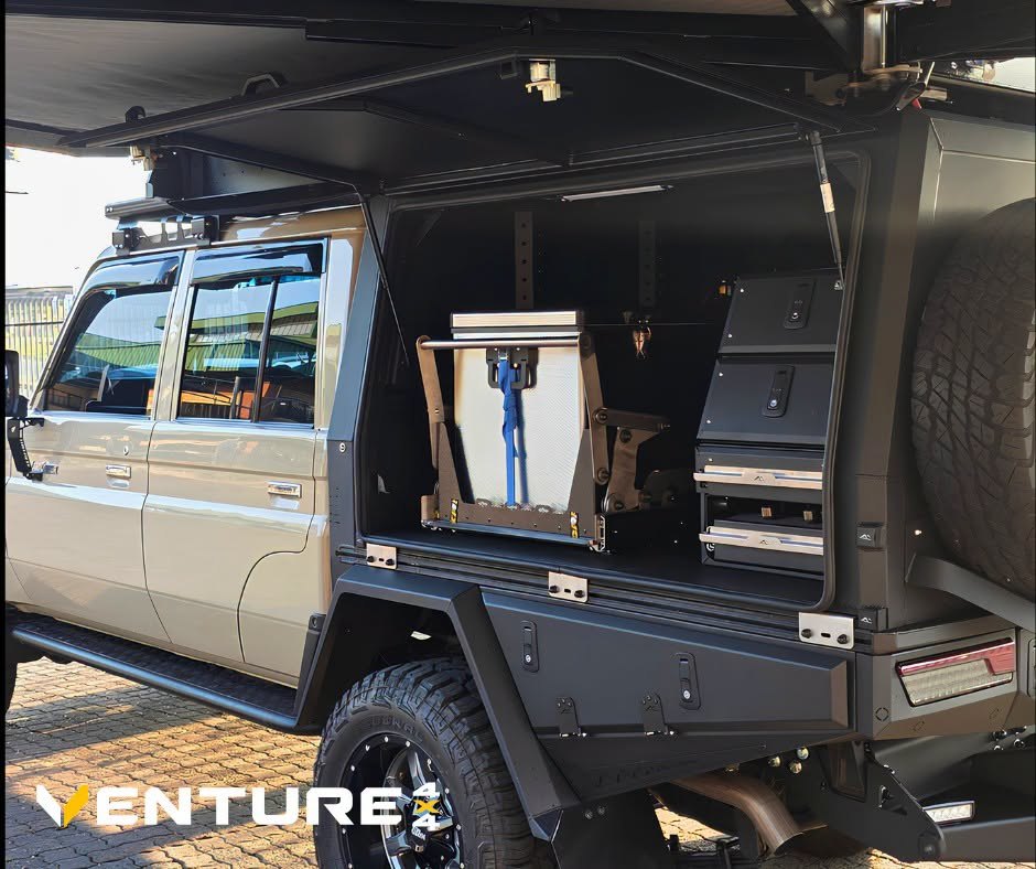 Alublack tray and canopy with drawer system — Delta Cruiser — Alublack Tray & Canopy Touring 79, fitted by Venture 4x4 in Nelspruit