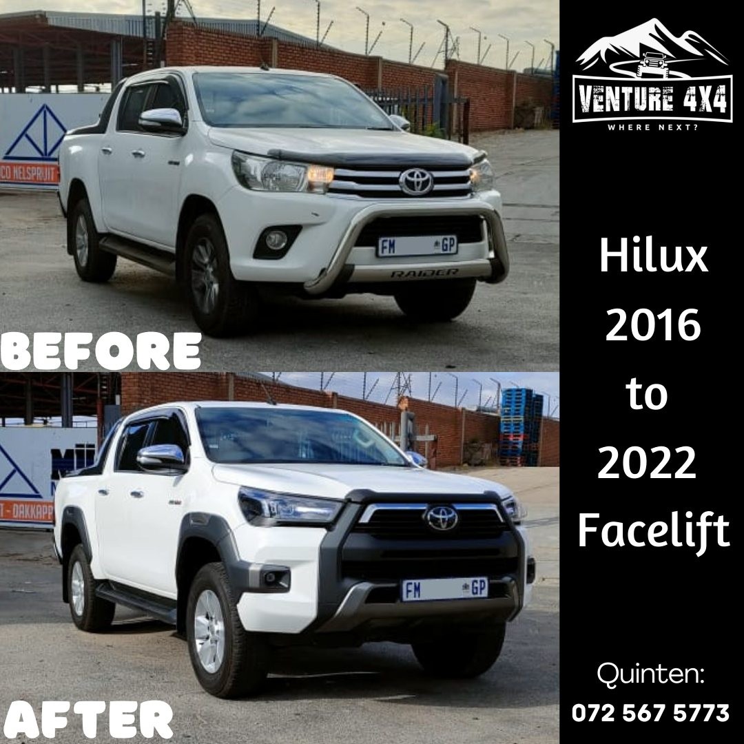 White Toyota Hilux Raider 2016 double cab before and after a 2022 Legend facelift conversion