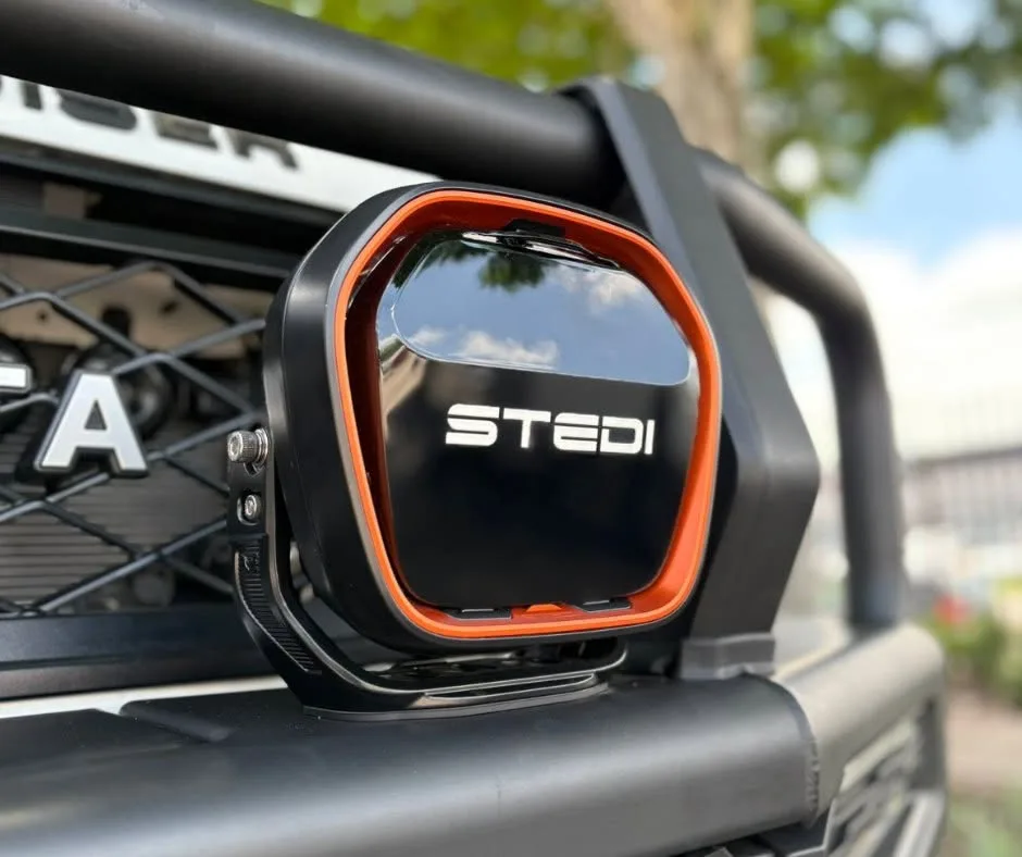 STEDI driving light installed on a Venture 4x4 Land Cruiser build